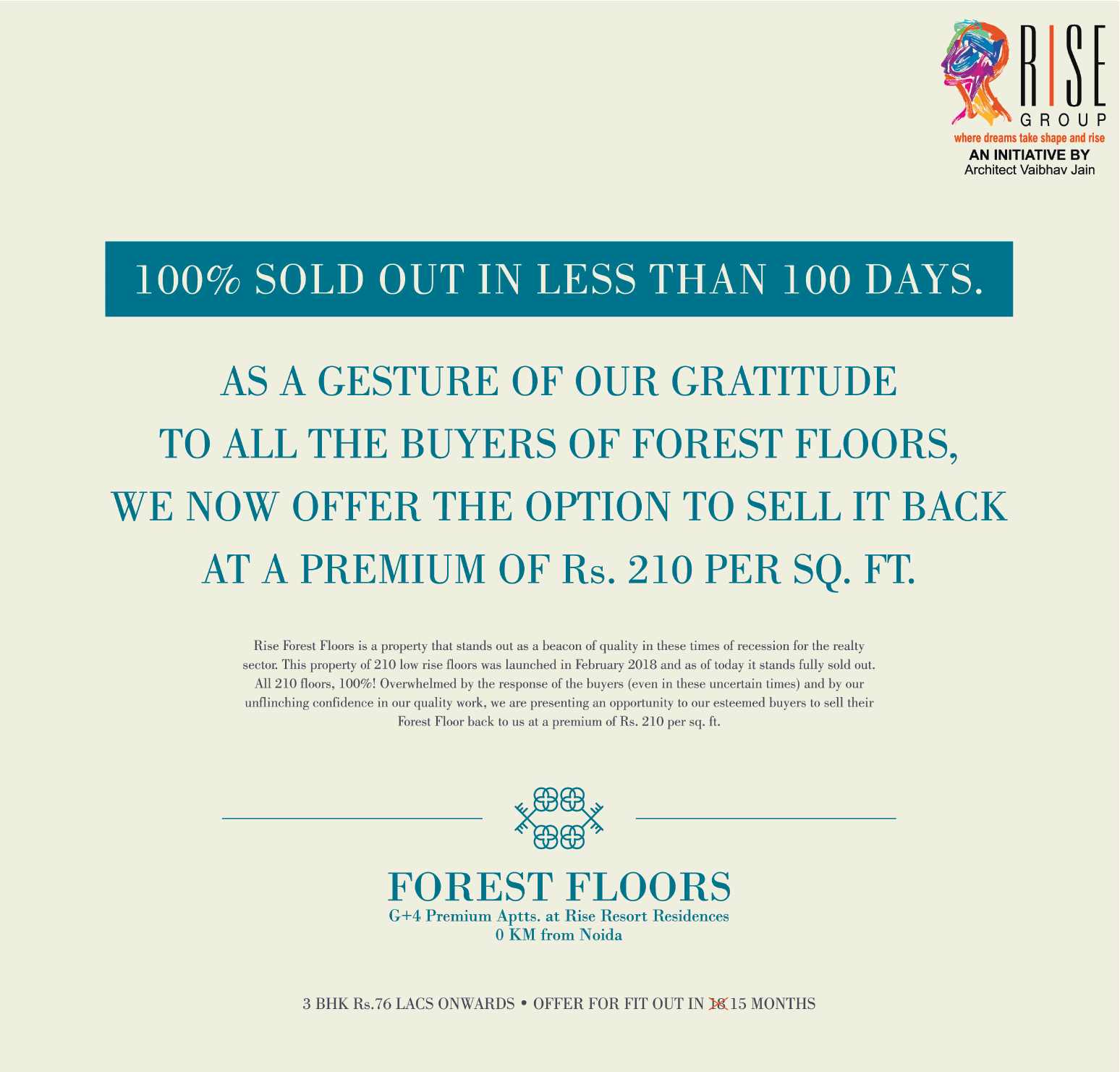Book home at a premium of Rs. 210 per sq.ft. at Rise Forest Floors, Greater Noida